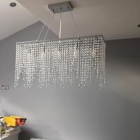 A1A9 Modern Téglalap Alakú Kristály Csillár - K9 Esőcsepp LED Mennyezeti Lámpa Nappaliba, Étkezőbe 80x40cm, Króm Kivitel, E14 Foglalat 6