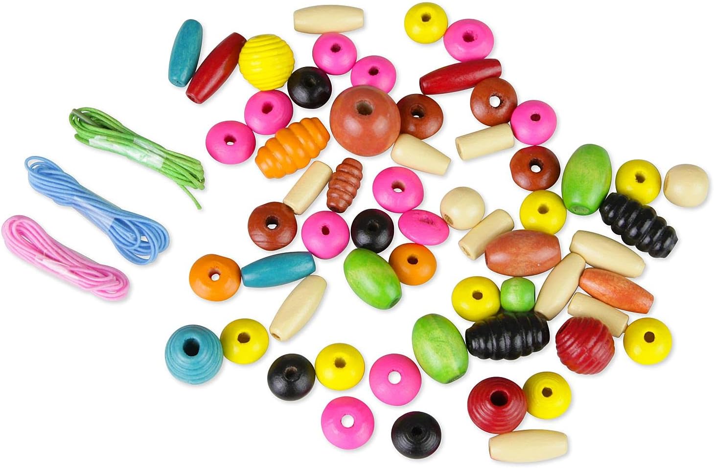 Lena 32043 Craft Set Wooden Threading Beads in Heart Tin with Wooden Threading Beads Approx. 2 cm Large Wooden Beads Mix Set for Children from 3 Years, Beads for DIY Chains and Threading Bead Jewellery