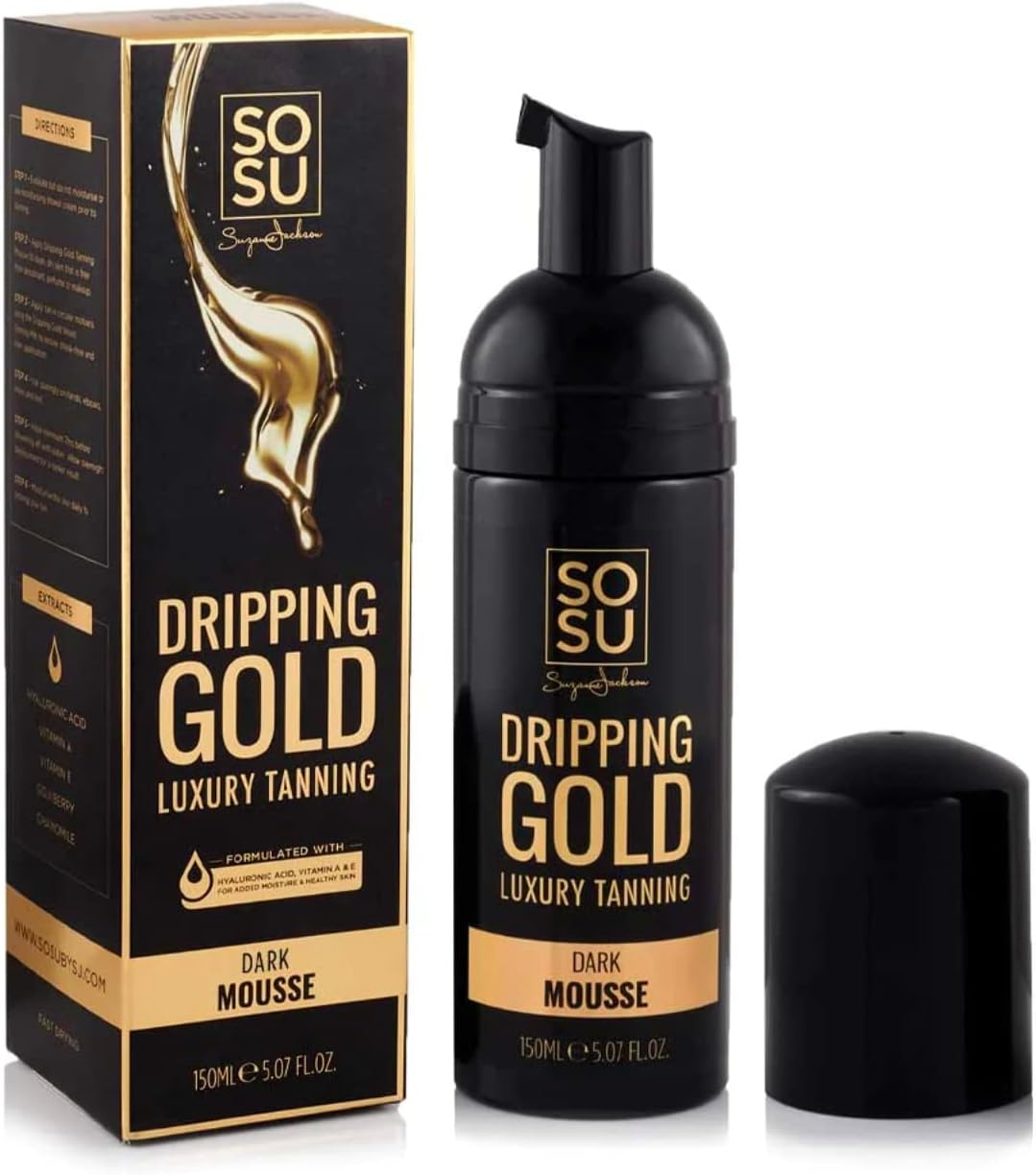 SOSU Dripping Gold Luxury Tanning Mousse 5 Oz! Formulated with Hyaluronic Acid, Vitamins A & E! Vegan Friendly, Cruelty Free And Paraben Free! Choose Medium, Dark Or Ultra Dark! (Dark)