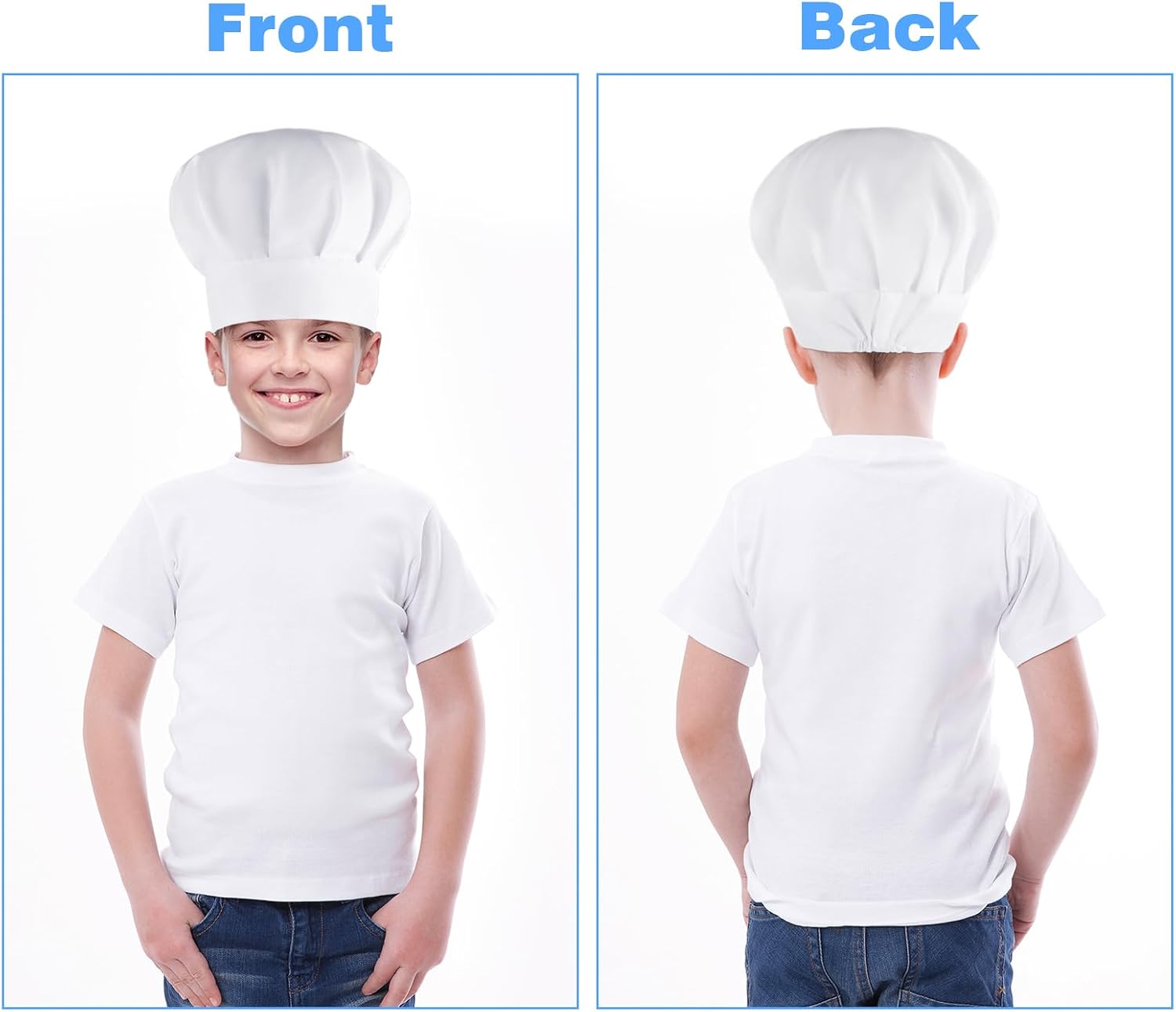 2 Pack Kids Chef Hats Elastic Cotton Chef Caps for Children, Cooking Baking Cap Comfortable & Durable Kitchen Chef Caps for Party School Home White