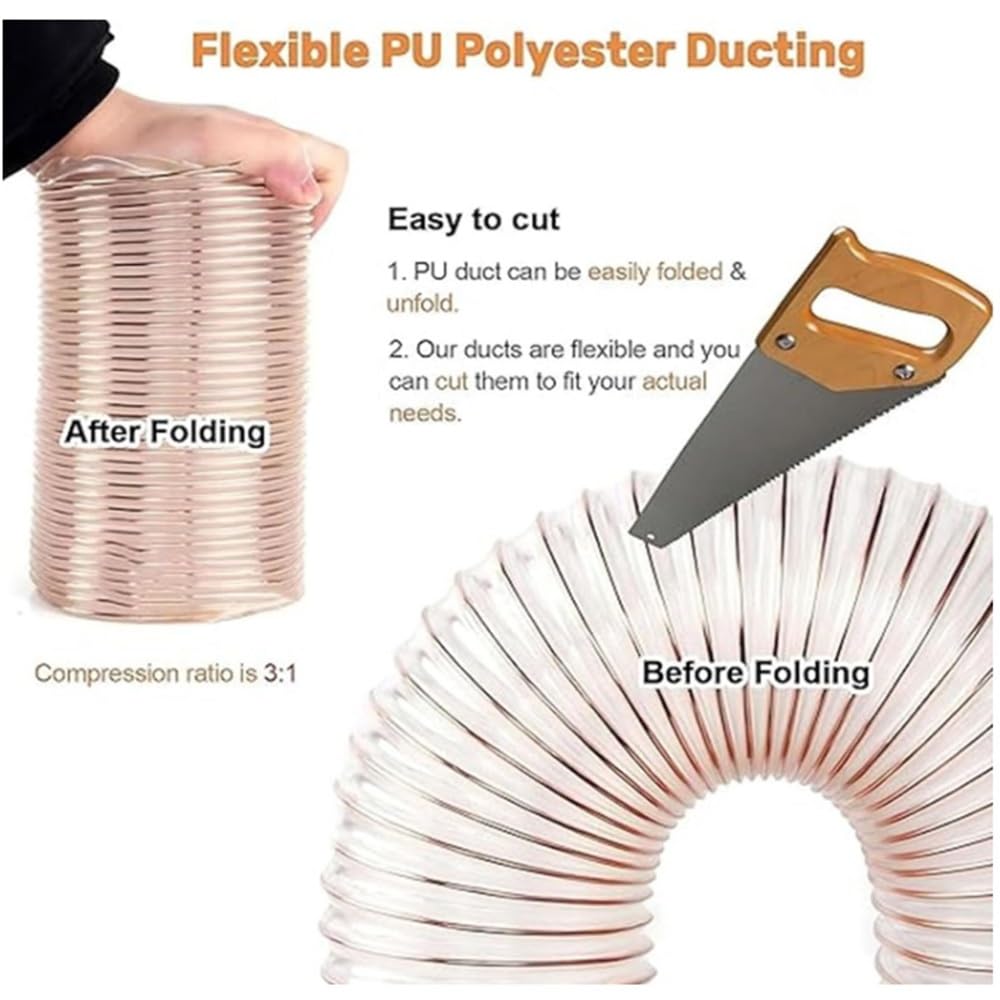 Tubo flessibile in poliuretano per raccolta di fumi da 1 m, ideale per applicazioni da 80 mm (3 1/8")