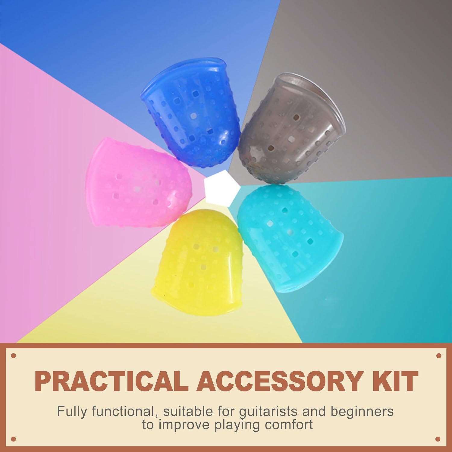 50 Pcs Silicone Fingertip Protectors with Picks Kit 5 Sizes Soft Finger Guards for Guitar Ukulele Banjo Mandolin Sewing Embroidery Anti Slip Grip Accessories image 5
