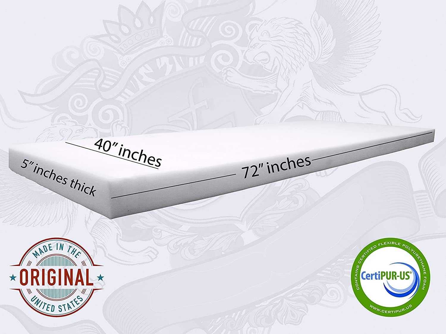 FABRIC EMPIRE Upholstery USA Medium Density 5”X40”X72” Foam Sheet, Excellent for Sofa, Chair Cushion, Foam Padding, Dining Chair Replacement