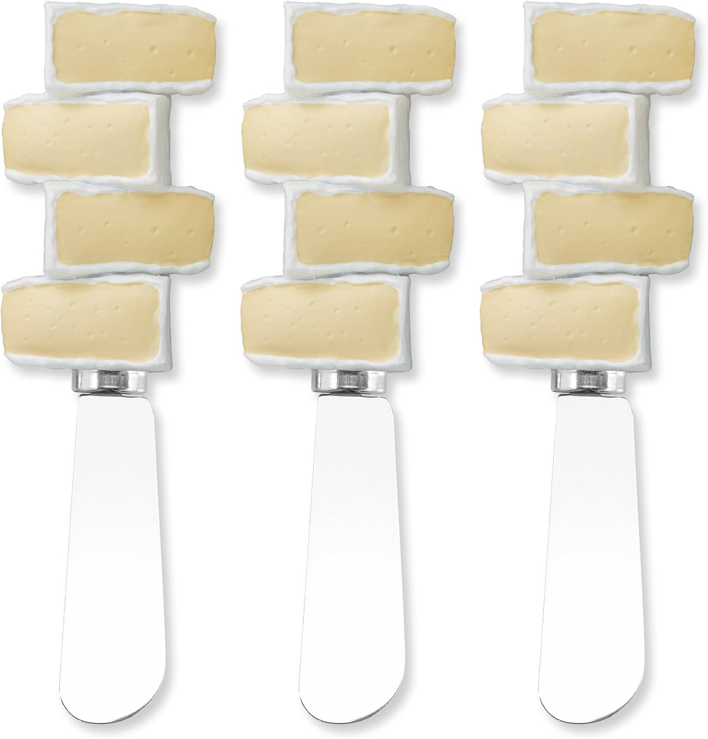 Supreme Housewares Brie Cheese Resin Spreader Set of 3, Stainless Steel Appetizer Tools with Hand Painted Stacked Brie Slice Resin Handles, Gourmet Cheese Board Decor