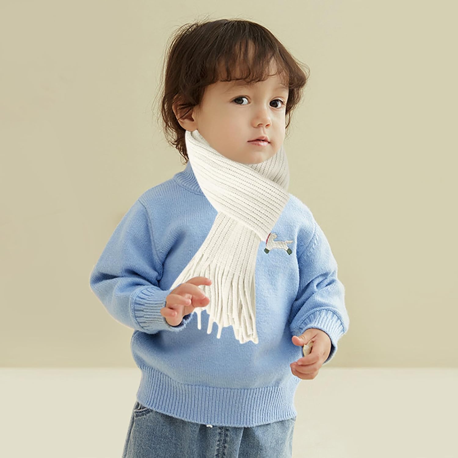 Kids Knit Scarf Winter Fashion Solid Color Toddler Baby Scarves Neck Warmer Tassel Scarf for Boys Girls - Image 6