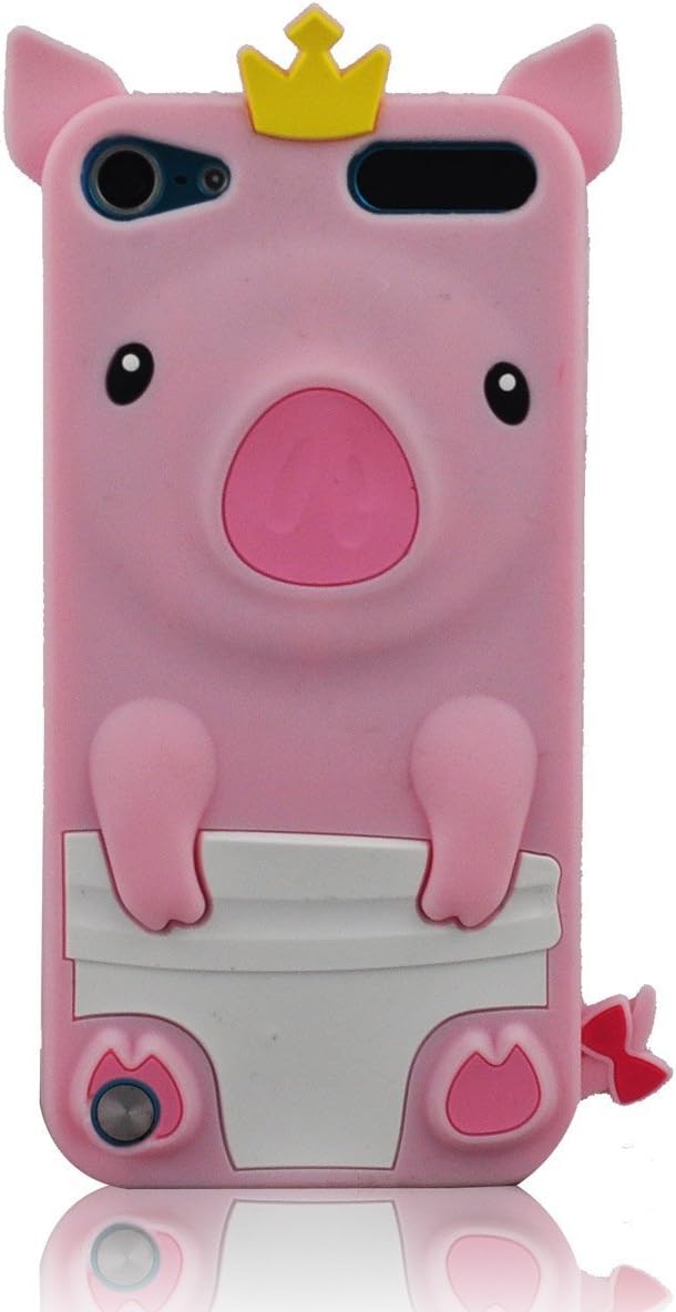 FJX 3D Crown Pig Silicone Case for Apple Ipod Touch 5/5G/5S (Light Pink)