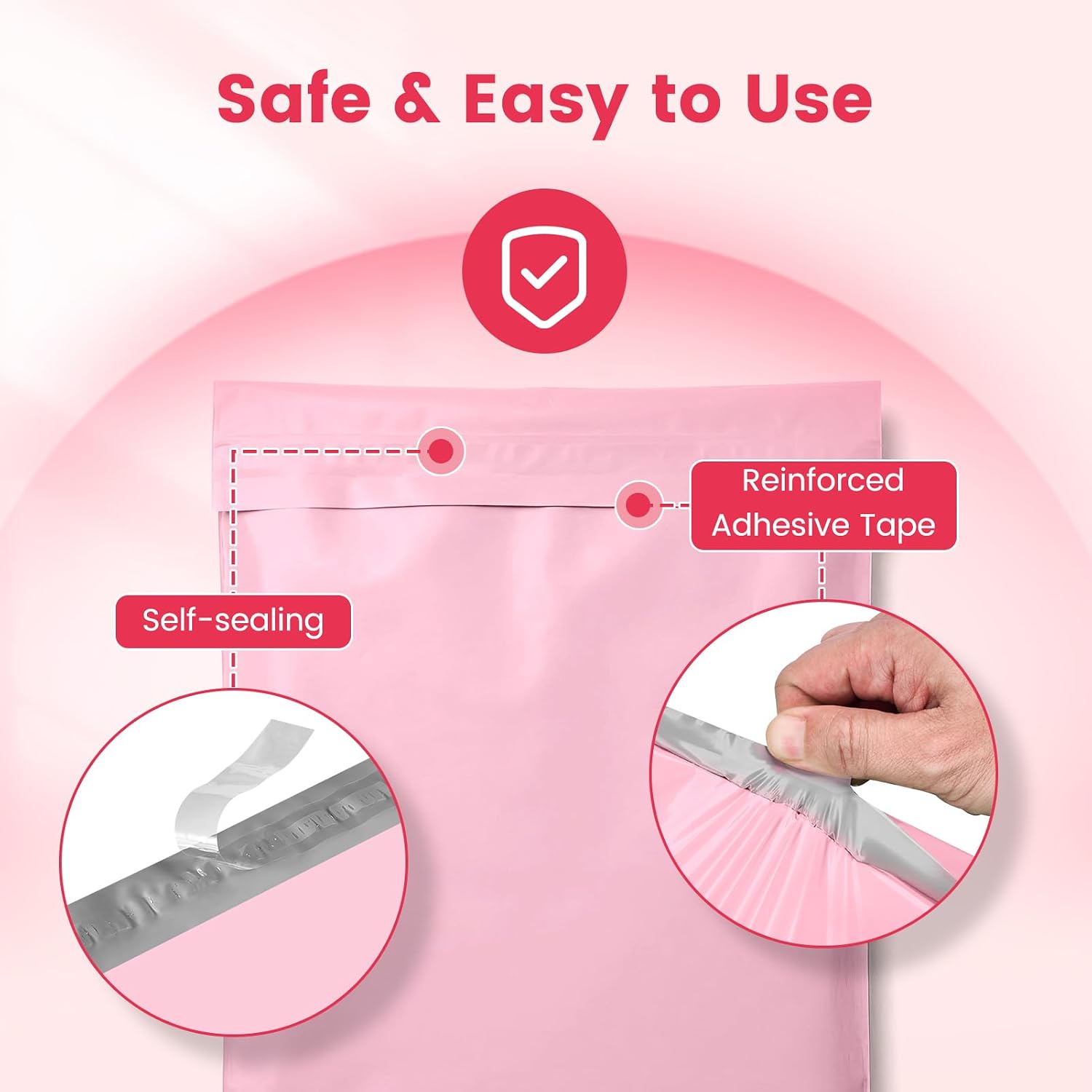 Metronic Poly Mailers 10X13 1000 Pack Bulk, Heavy Duty Self-Seal Shipping Bags for Clothing, Waterproof Medium Poly Packaging Bags for Clothing & Small Business, Light Pink