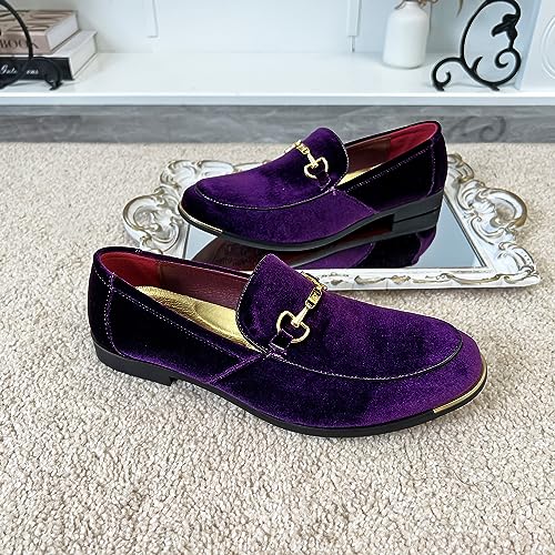 Image of FLQL Men's Luxury Velvet Penny Loafers Shoes Embroidery Suede Dress Loafers Daily Boats Shoes for Party Wedding Prom Size 7-13