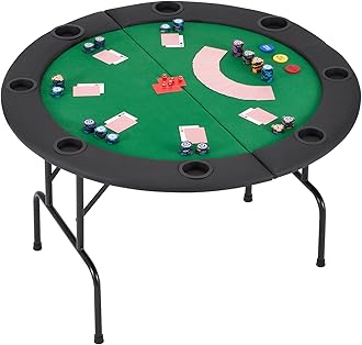 ECOTOUGE Round Poker Table, 8 Players Casino Texas Holdem Table with Folding Metal Legs & Padded Rails, Gaming Play Table with Cup Holders for Card Games,Green