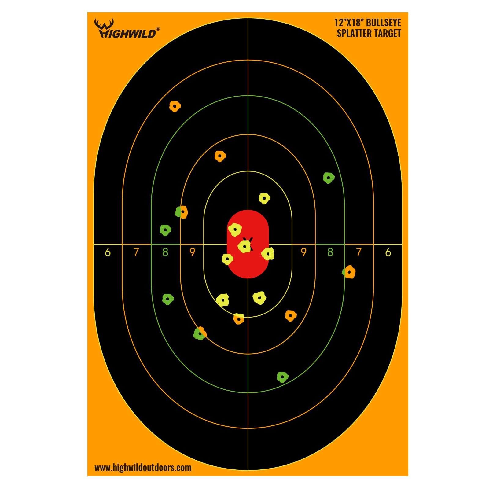 Highwild Bullseye Splatter Paper Targets - Splash Effect of Multiple Colors - 12x18 Inch
