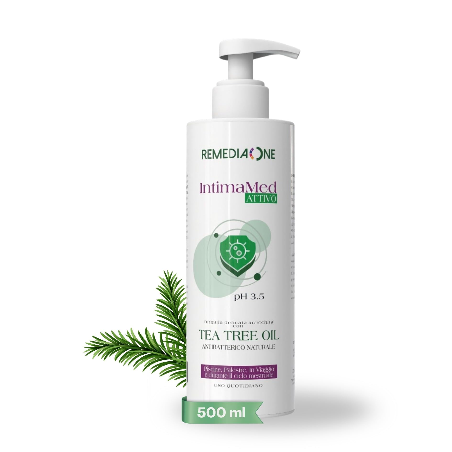 REMEDIA ONE – Detergente Intimo Uomo e Donna con Tea Tree Oil, Sapone Intimo Antibatterico Naturale, Delicato Attivo pH 3.5, Uso Quotidiano – 500 ml