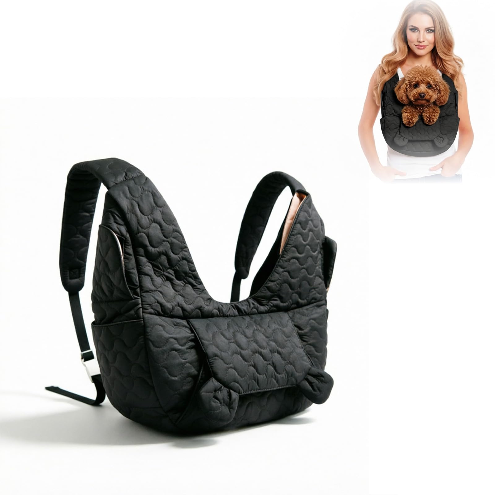 Hunderucksack, Hundetasche für Kleine Hunde 10kg, Hundetragetasche mit verstellbarem Schultergurt zum Spazierengehen, für Outdoor-Aktivitäten, Wanderungen und Ausflüge (Schwarz)