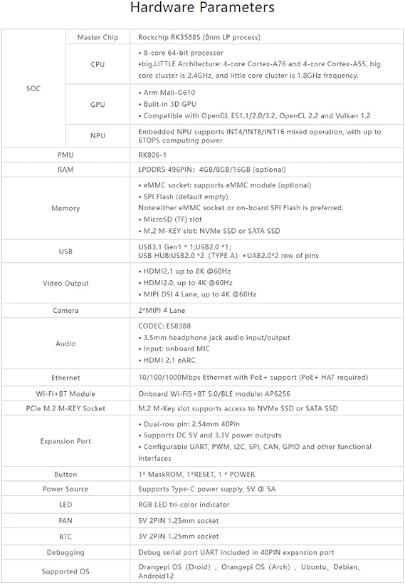 Orange Pi 5 Pro 8 GB Ram Rockchip RK3588S 6T 8 Core Open Source Board unterstützt Orange Pi OS Android Debian Ubuntu