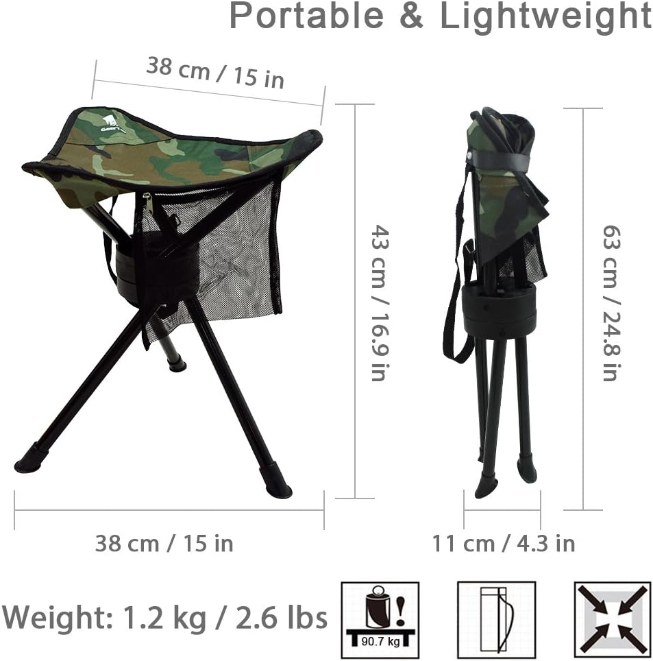 GEERTOP Portable Camping Swivel Folding Stool Seat Foldable Camp Tripod Chair Outdoor Survival Gear for Hiking Fishing Hunting Travel