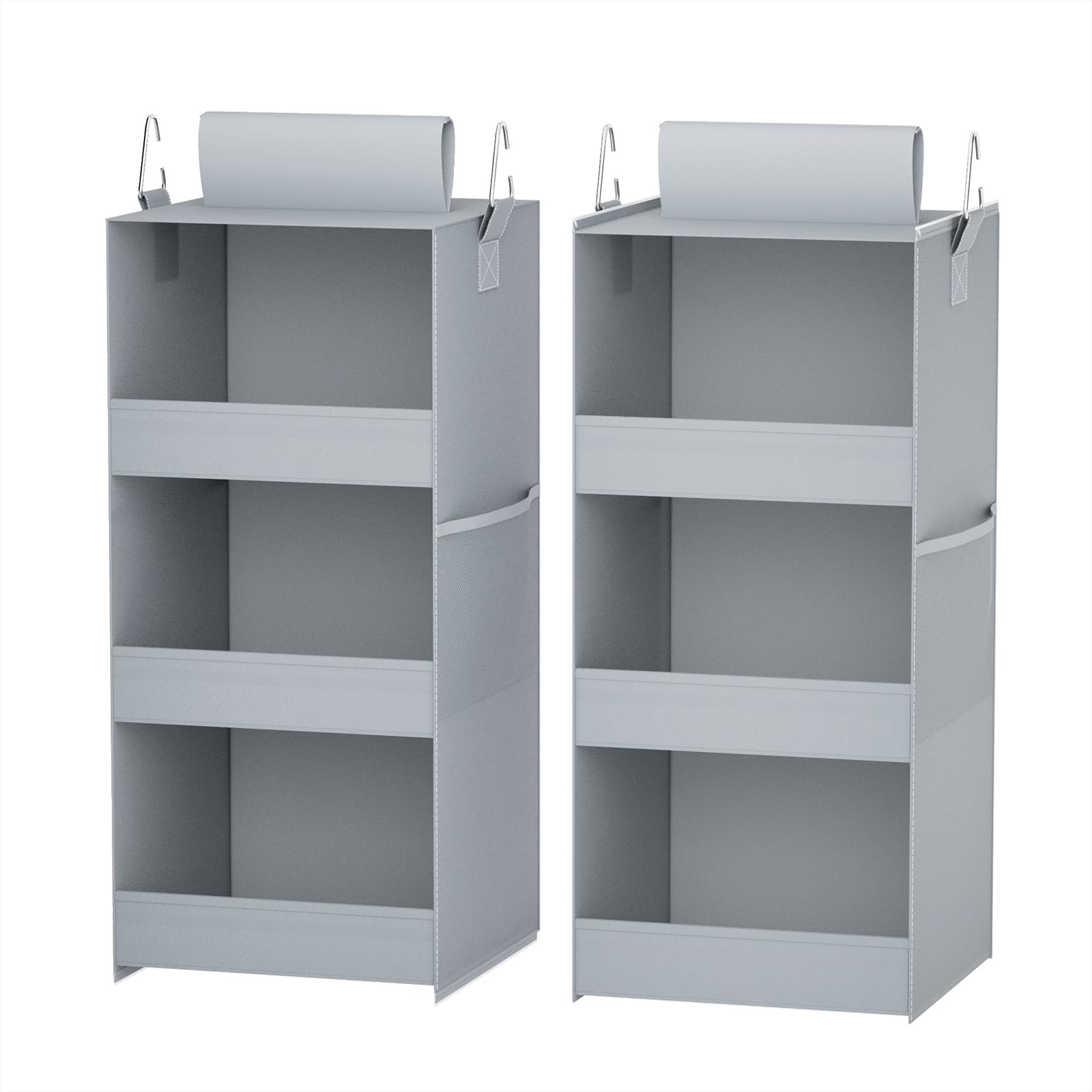 Fixwal 3-Shelf Closet Hanging Organizers Foldable Hanging Closet Shelves Hanging Closet Organizers and Storage for Locker & Camper, Grey, 2-Pack
