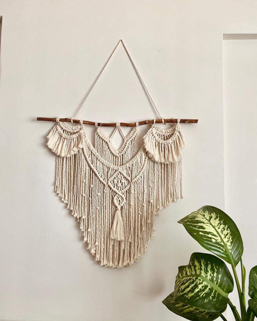 CBXSF Gran Pared Colgante Macramé Madera Flotante Natural Decoración de Paredes Bohemias Tapiz Encima de la Cabecera Decor de Boda, 80cm (Anchura) X 90cm (Longitud)