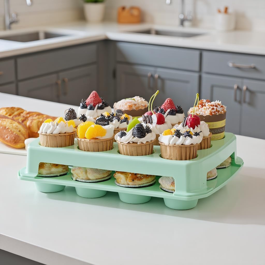Porta Cupcake Con Coperchio Organizer A 2 Ripiani, Trasporto E | Porta Cupcake E Muffin Biscotti Torte Pasticceria per Negozio Feste Matrimonio Natale Compleanno