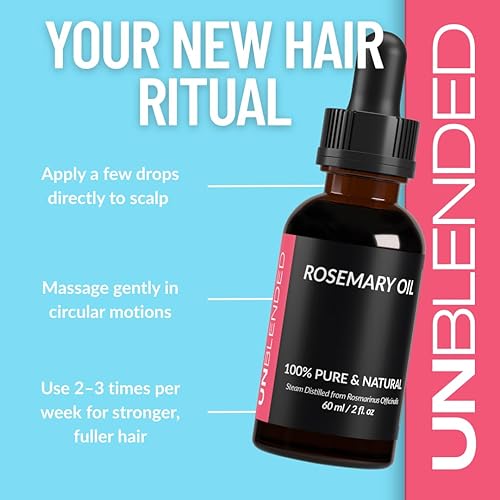 Miniatura 6 de UNBLENDED Aceite de romero 100% puro y natural, para el crecimiento del cabello, el cuidado del cuero cabelludo y la piel, 2 onzas líquidas