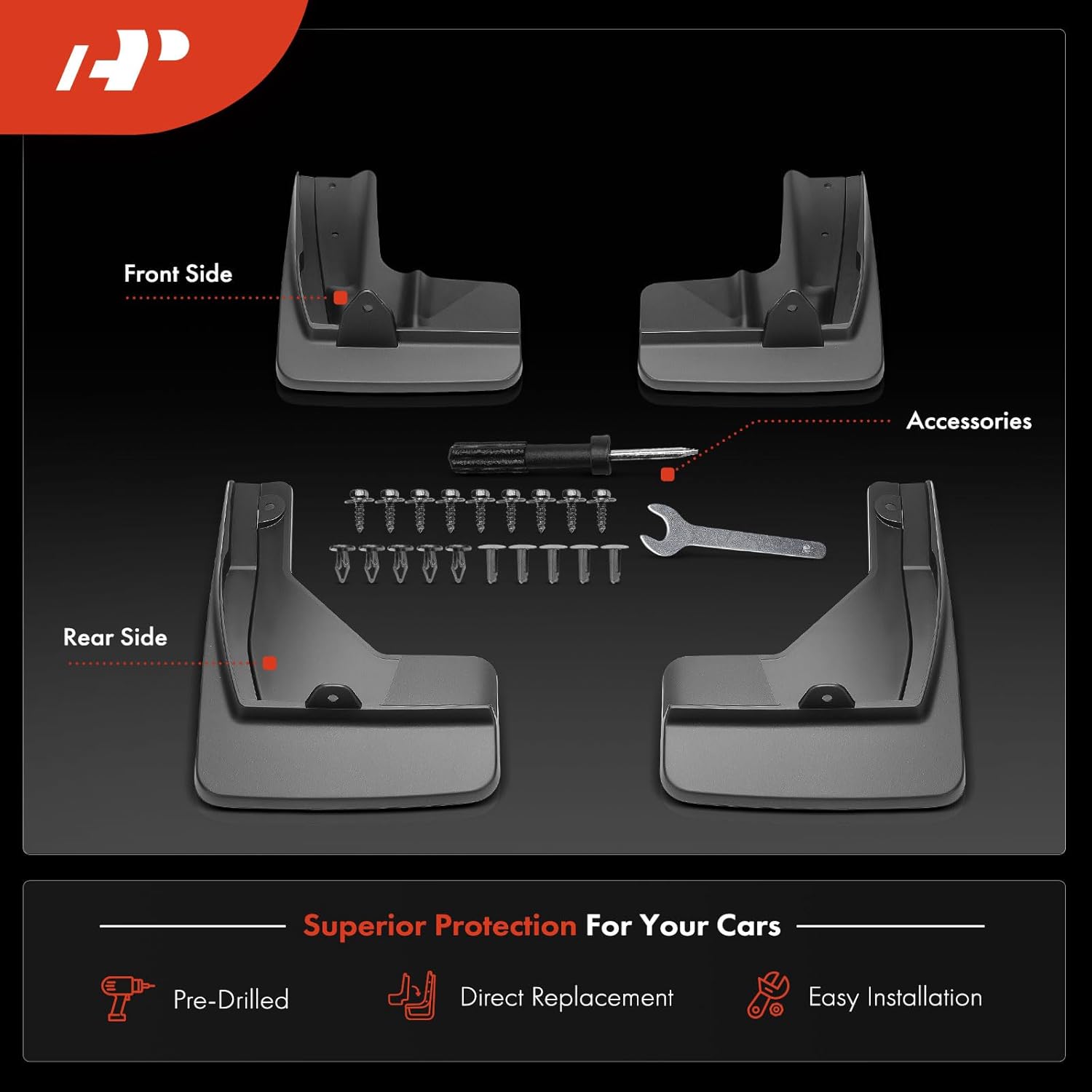 A-Premium Set of 4PCS Mud Flaps Splash Guards Mudguards Mudflaps with Hardware Kits Accessory Compatible with Toyota Grand Highlander 2024-2025, Front and Rear, Driver & Passenger Side
