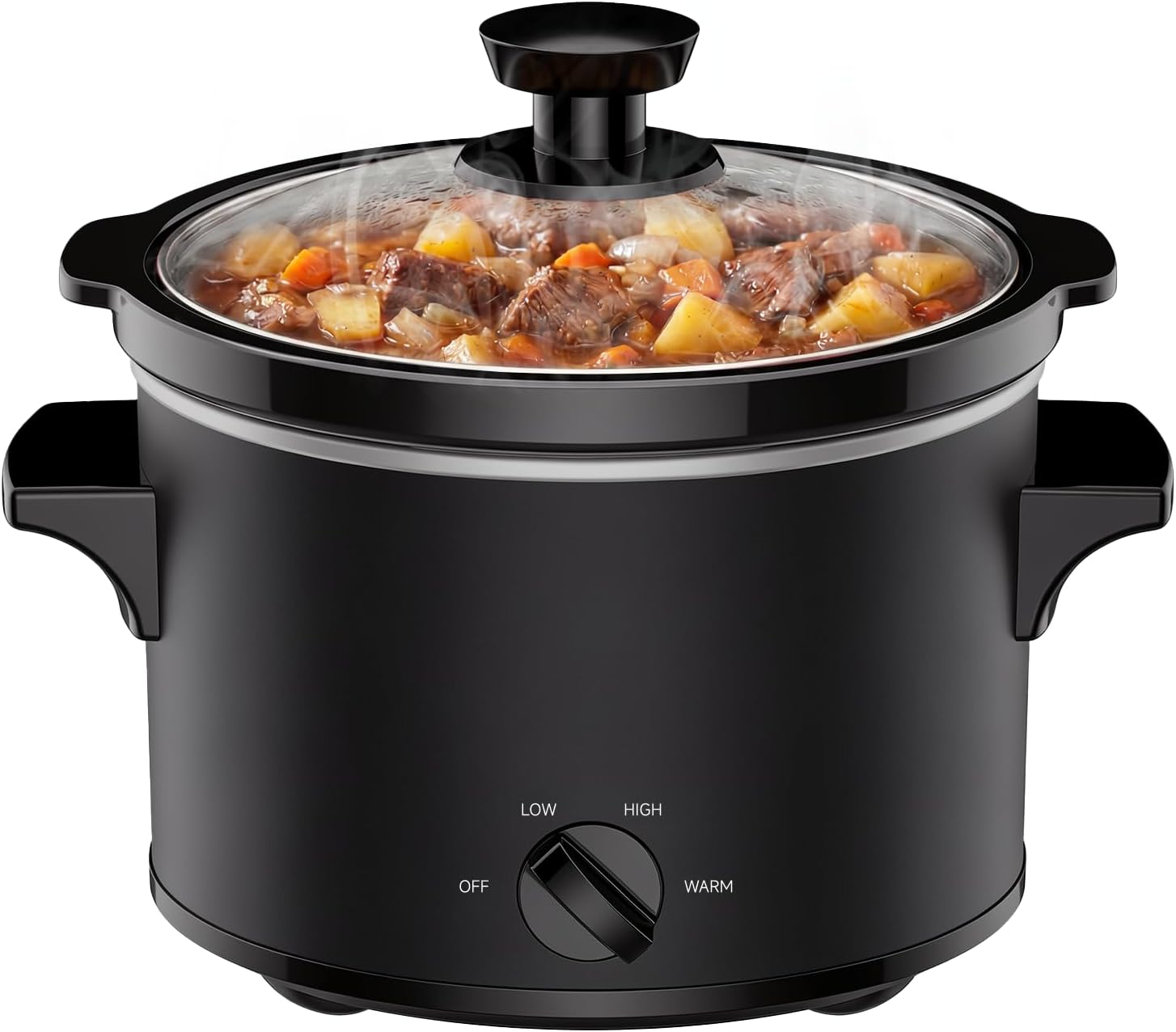 1.5 Qt Small Slow Cooker for 2+ Peoples-Black | Round,Dishwasher Safe,Low High Warm 3 Heat Modes,Stainless Steel Cooker,Ceramic Pot,Non-Toxic