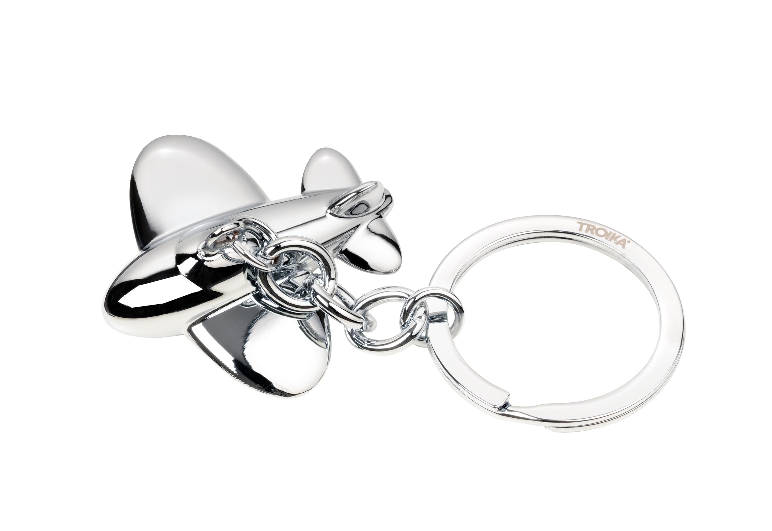 Troika Keyring aeroplane JETSETTER - taking off aeroplane - cute keyring holiday plane to take off, metal casting - incl. keyring - chrome plated - silver coloured Original