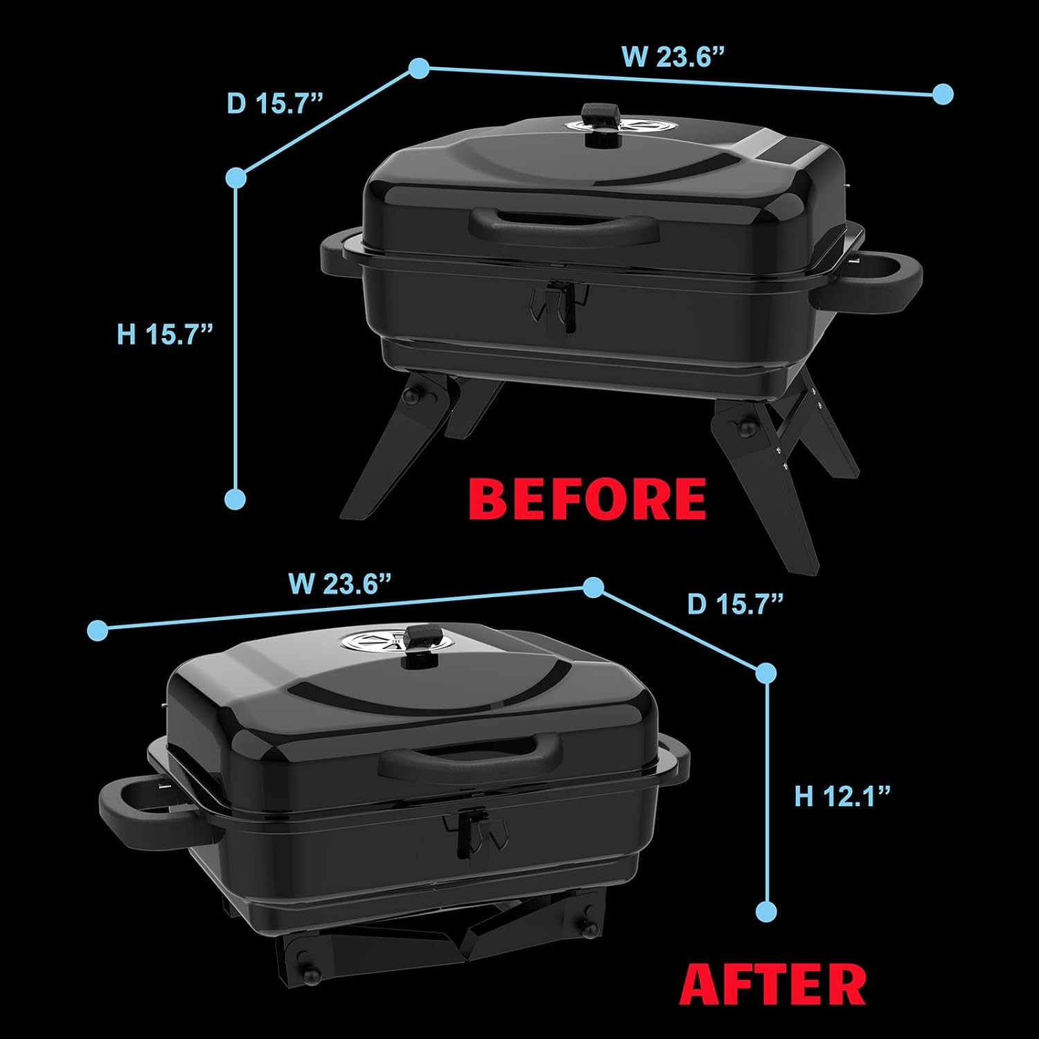 Portable Charcoal Grill with Warming Rack, Small Tabletop Barbecue Grill, Foldable Legs, Adjustable Vent, Total 343 Sq. In.Cooking Space, Outdoor BBQ Grill for Camping and Picnics (Black)