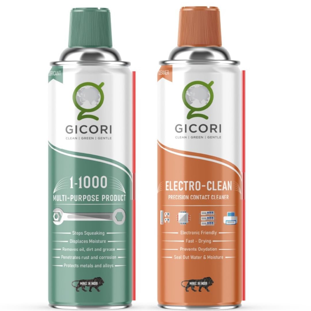GICORI 1-1000 – Multi-Purpose Spray for Rust Removal, Lubrication, Degreasing, Stain Cleaning & – 500ml + Electro Clean – Precision Contact Cleaner for Electronics – Cleans,500 ml - Pack of 2-image-45