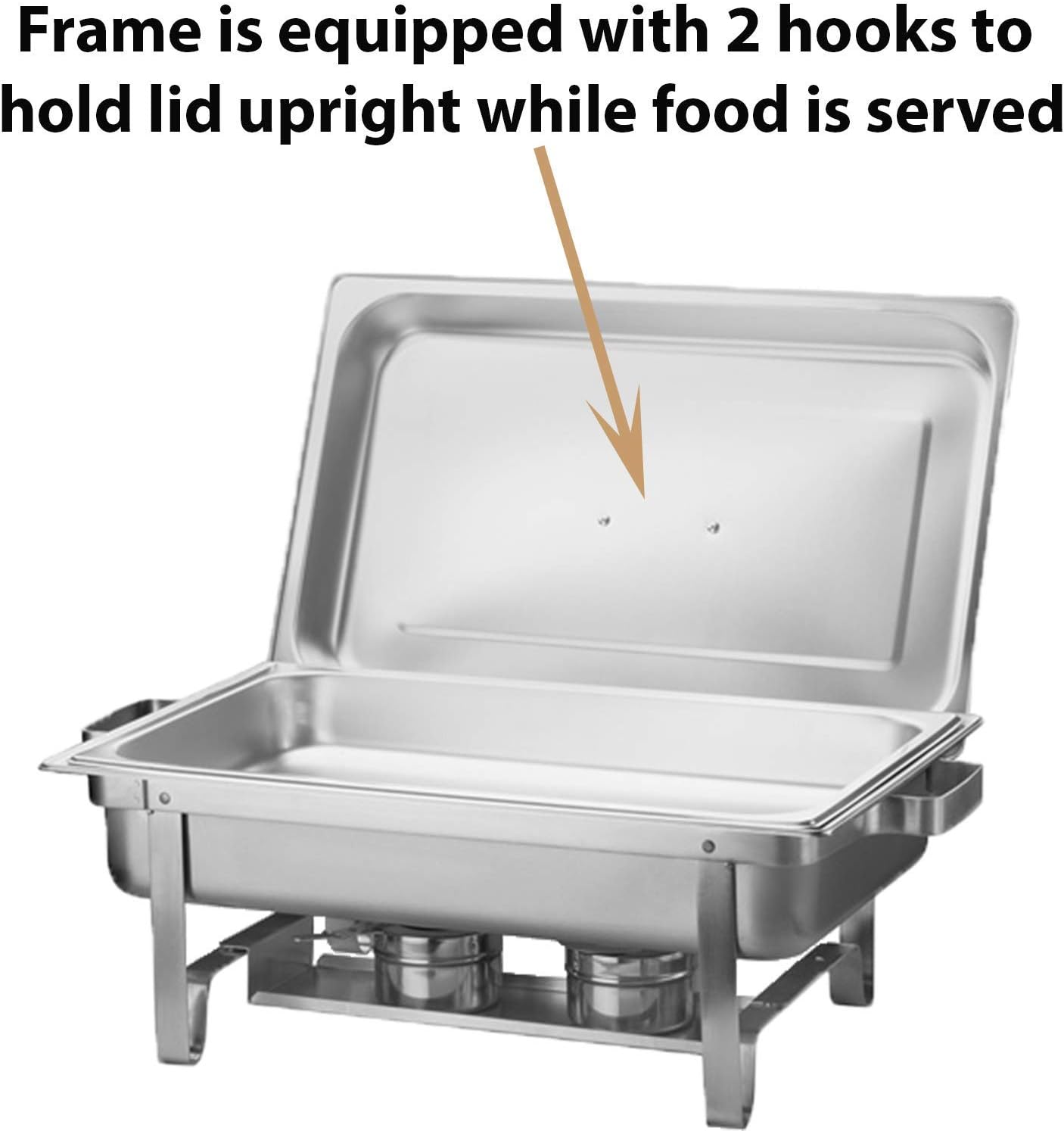 Chafing Dish Buffet Set w/Fuel (8 qt) — Folding Frame + Water Pan + Food Pan + 6 Fuel Holders + 6 Fuel Cans – 3 Full Warmer Kit, Stainless Steel Construction