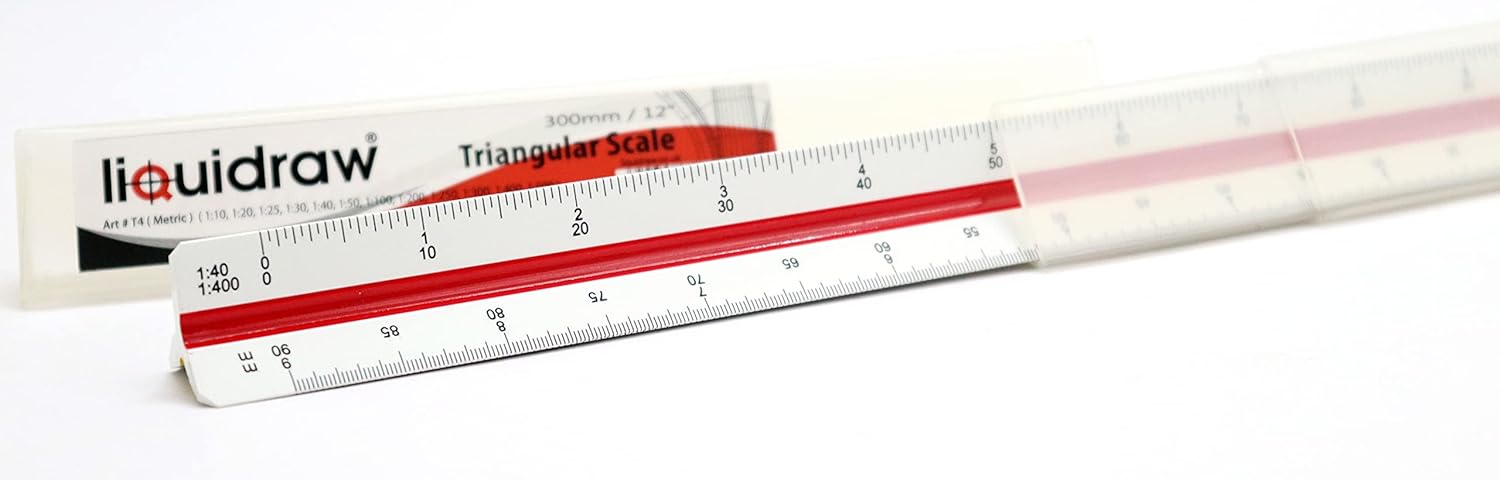 Liquidraw Triangular Scale Ruler - 30 cm | Colour-Coded Plastic Metric Tool | Features Scales from 1:10 to 1:500 | Suitable for Architects & Engineers | Precise Divisions | Includes Storage Case