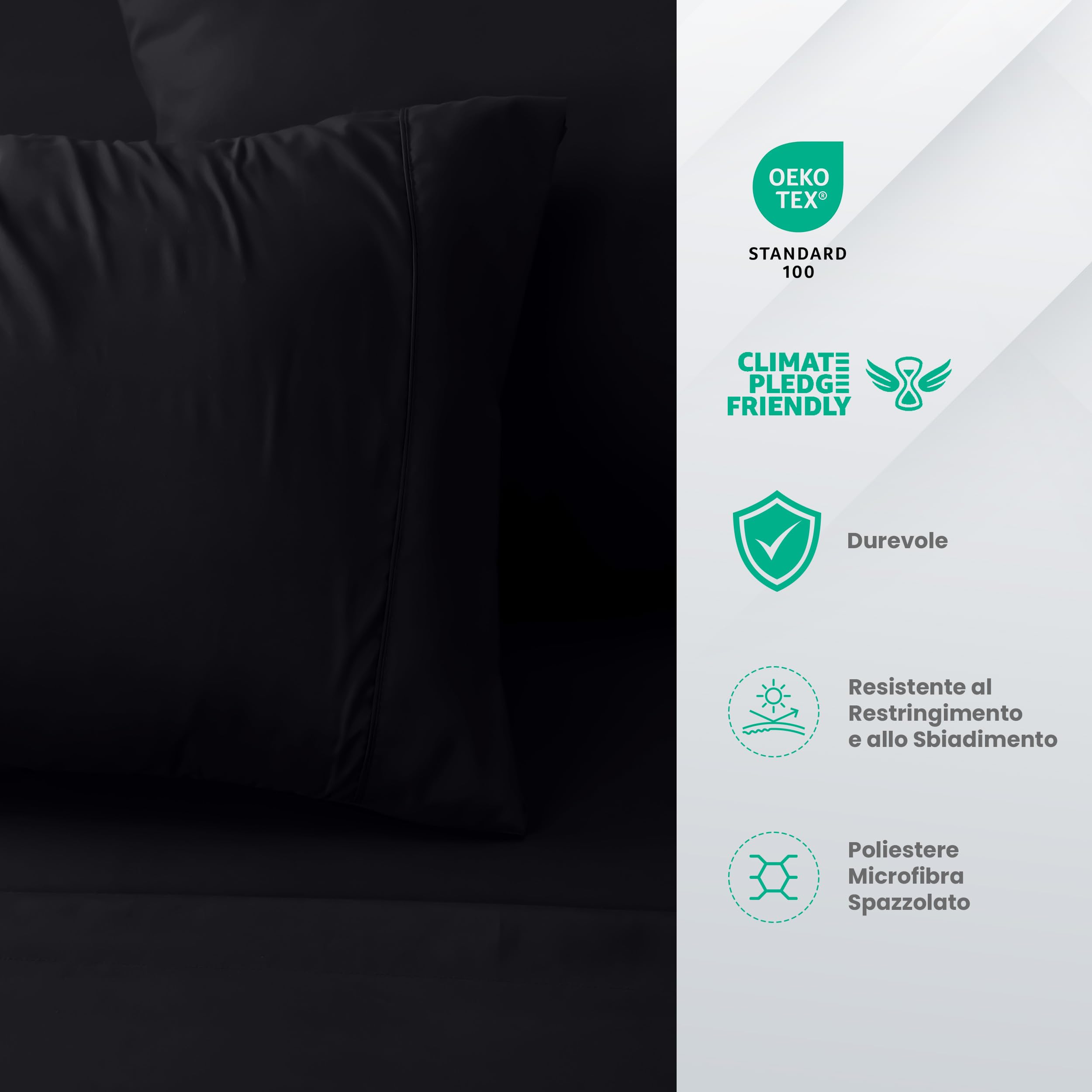 Utopia Bedding - Set Lenzuola Letto Una Piazza e Mezza 4 Pezzi 135x190 cm - Spazzolata Poliestre di Microfibra - Oeko-Tex Certificato - Lenzuolo con Angoli, Lenzuolo Piatto e 2 Federe 50x75, Nero
