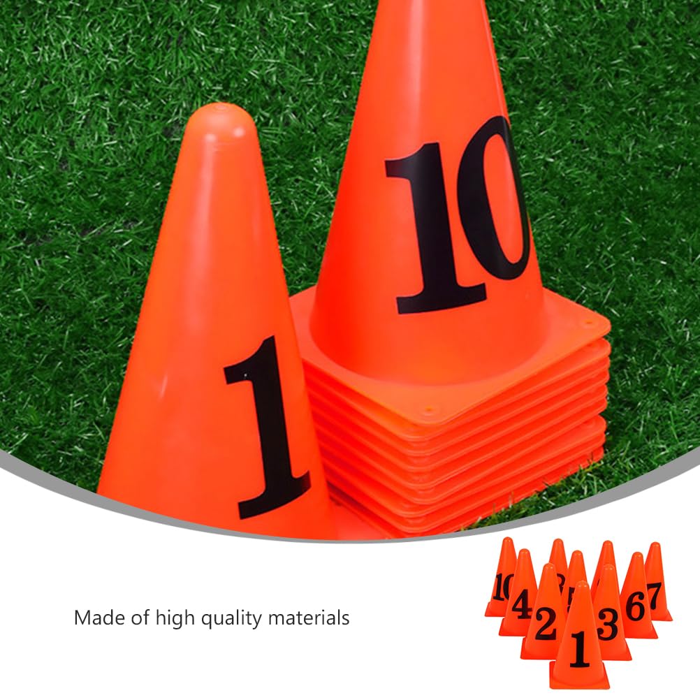 VOSAREA 10 Stücke Markierungshütchen Zahlen 1-10 Markierungskegel Trainingskegel Markierkegel Sport Fußball Hütchen Slalom für Sport Basketball Training Disc Marker Set