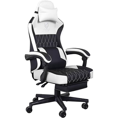 Gaming Chair,Video Game Chair with Footrest and Massage Lumbar Support, Ergonomic Computer Chair Height Adjustable with Swivel Seat and Headrest
