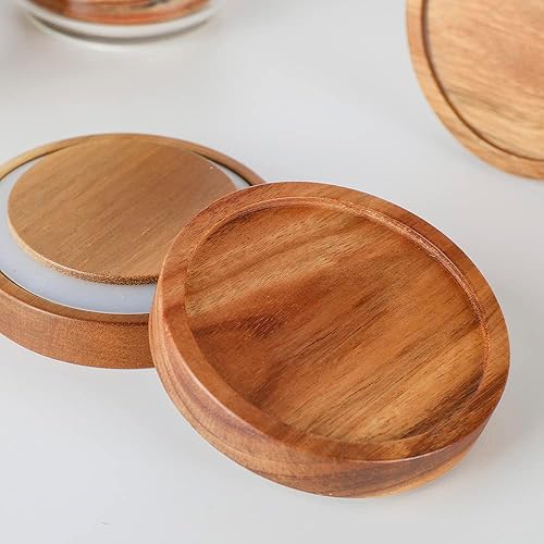 Miniatura 6 de Tarros de almacenamiento de vidrio con tapa de madera Juego de 5, recipientes herméticos para alimentos apilables para granos de café, frutos secos,