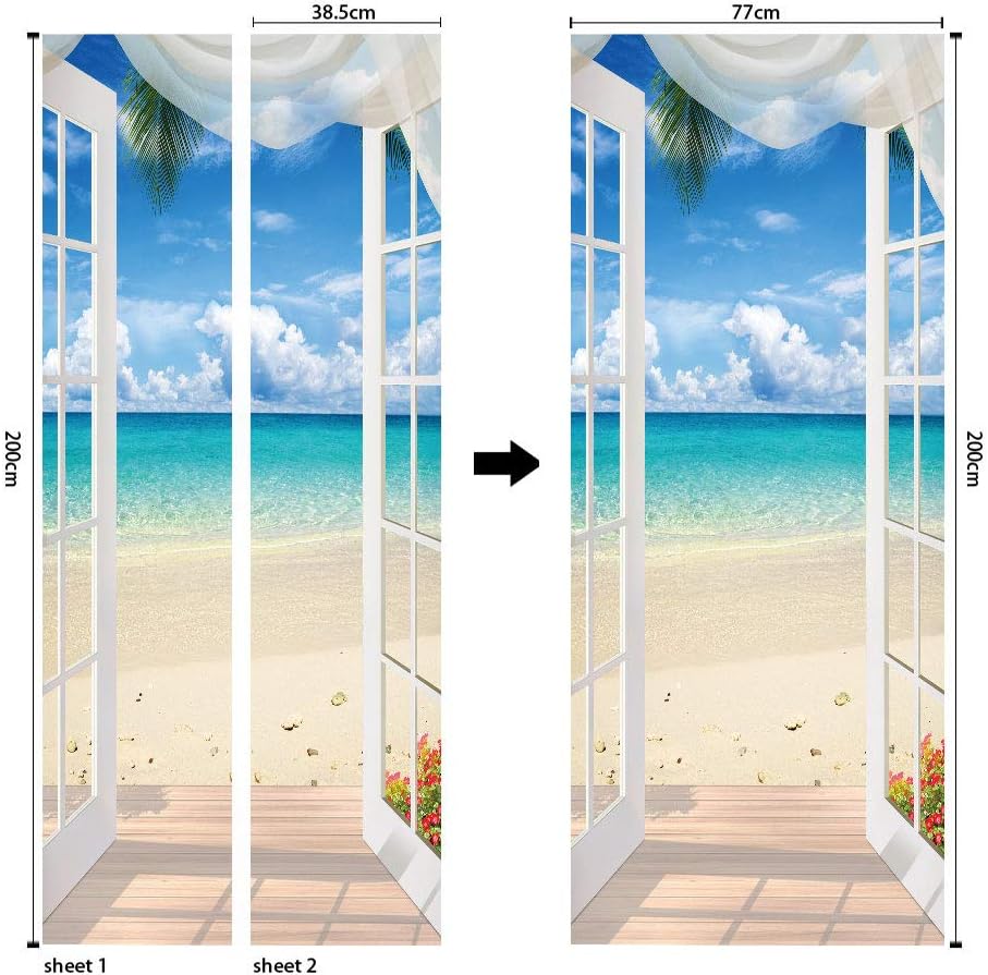 COLORSPRING 3D Beach Door Decal Stickers Peel and Stick, Door Mural Cover Removable Vinyl Wallpaper for Home Décor (MT-365)