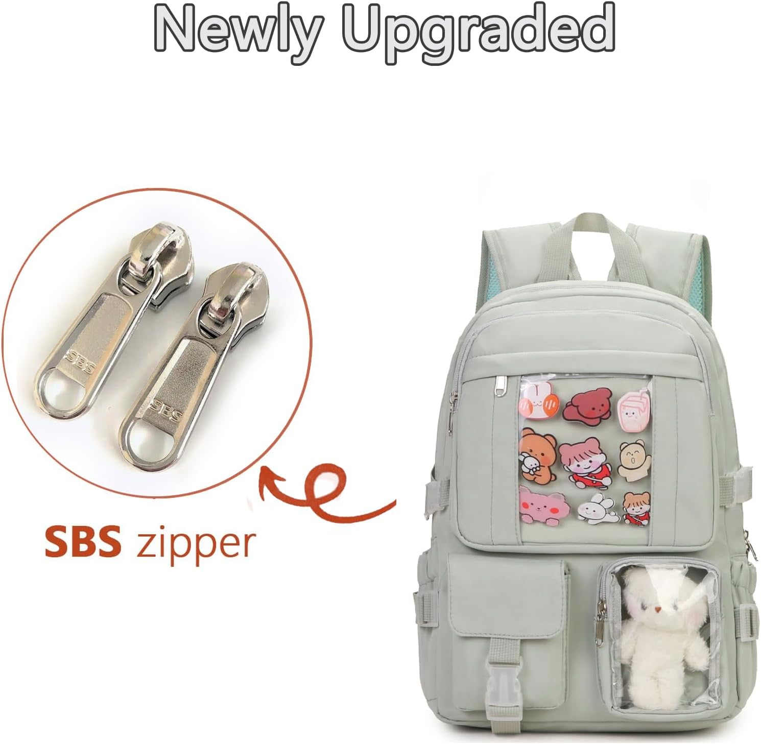 Kawaii Backpack for Teen Girls, Cute Aesthetic High Middle School College Bookbag with Accessories, Green - Image 7