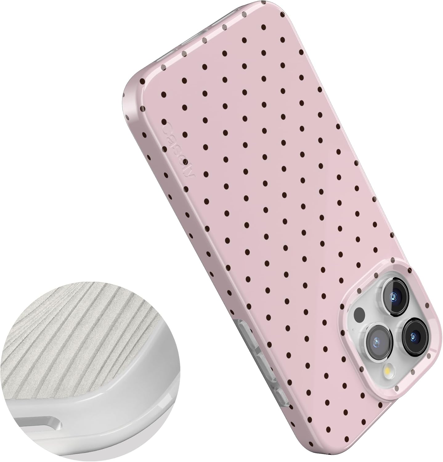 Casely iPhone 15 Pro Max Case | On the Dot | Pink & Brown Polka Dot | Compatible with MagSafe | Classic Ultra Slim Design