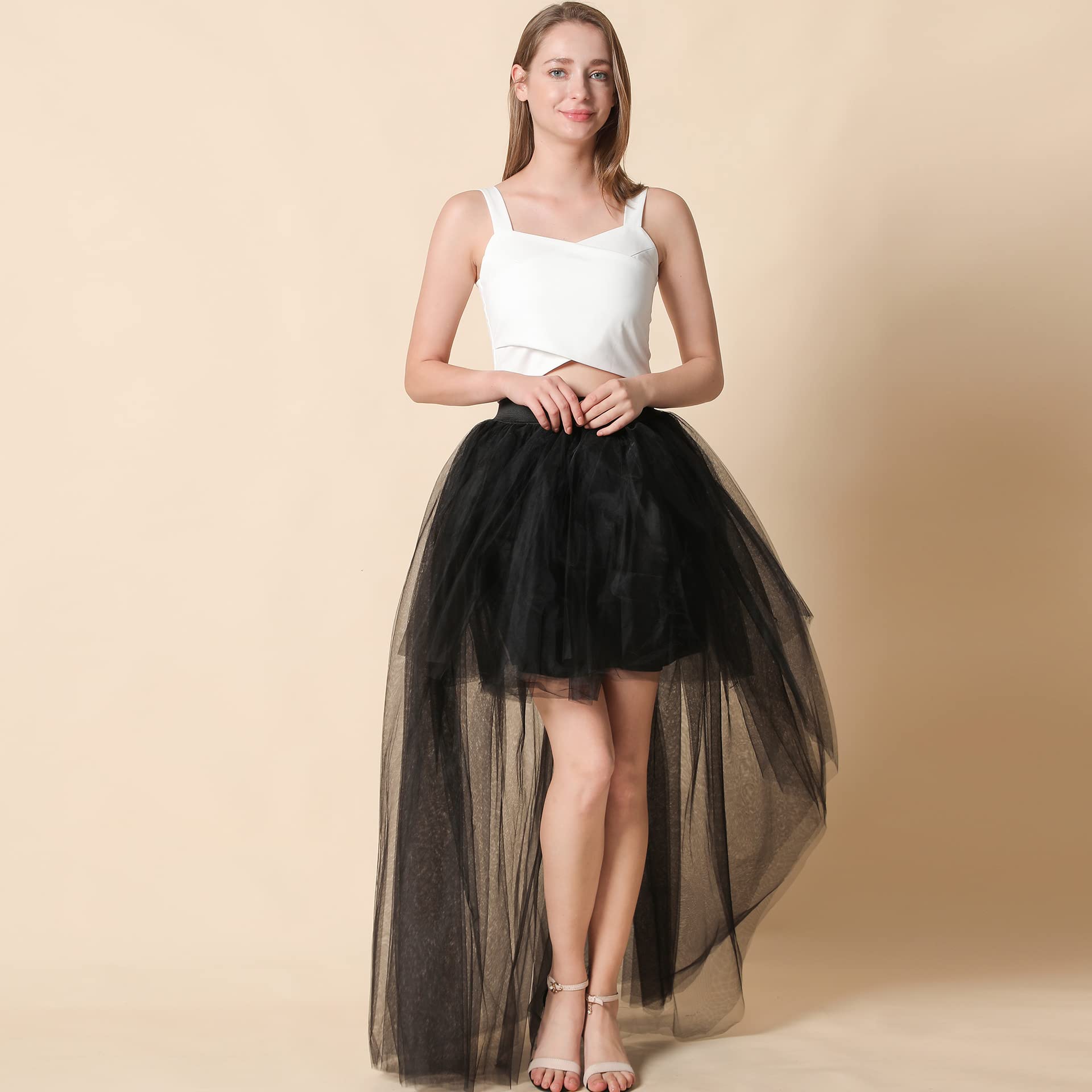 CAMDOM Abito Steampunk in Tulle con Coda di Rondine,Vestito Asimmetrico Alta Vita a Strati, tutù Irregolare Costume Elegante da Donna per Matrimonio, Halloween, Feste e Serate