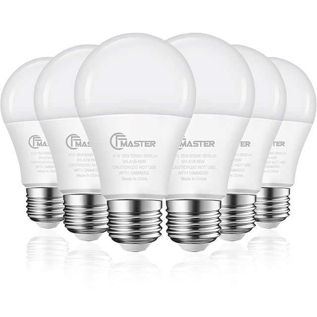 A19 LED Light Bulb 100W Equivalent Light Bulbs 15W 5000K Daylight 1500 Lumens Non-Dimmable LED Bulb E26 Standard