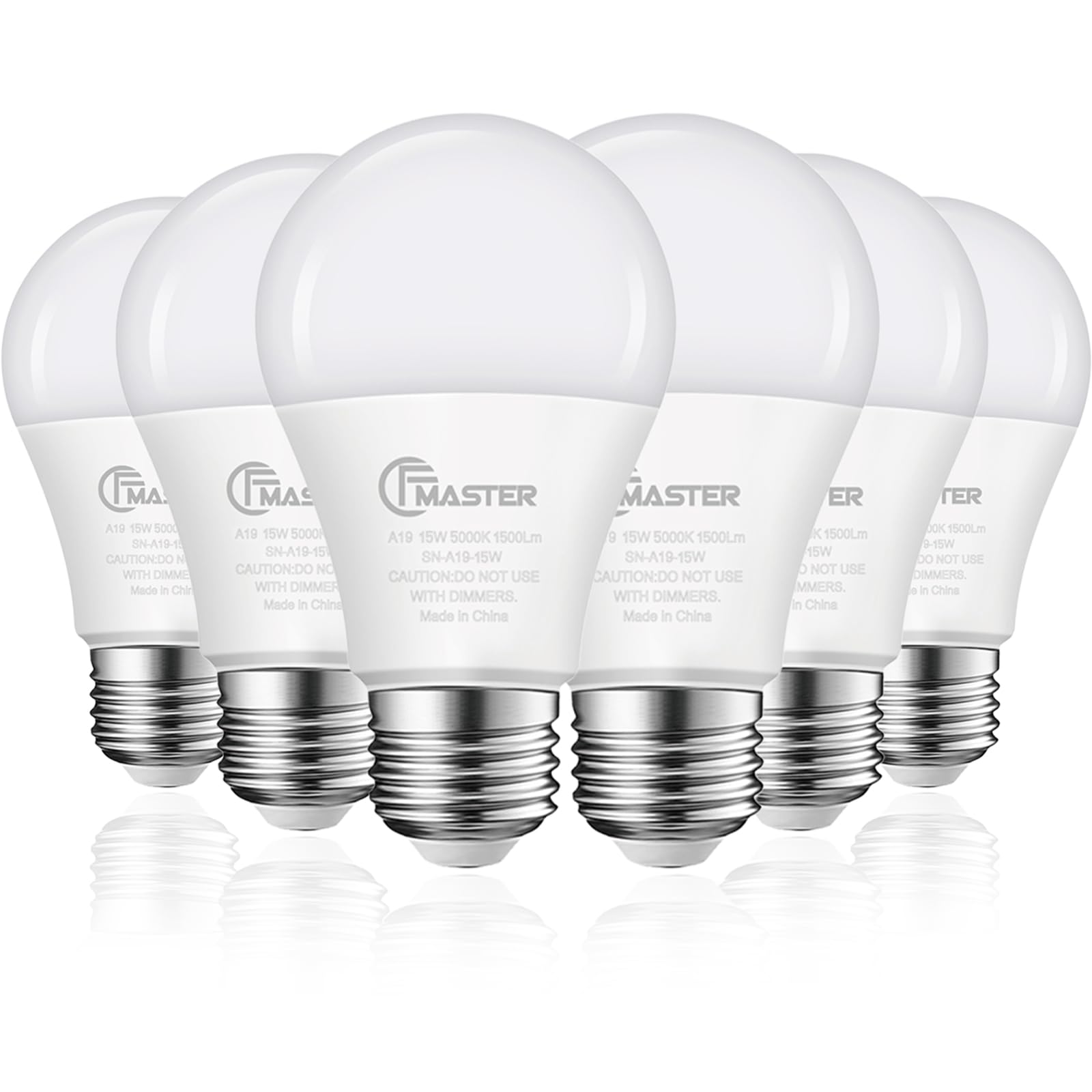 A19 LED Light Bulb, 100W Equivalent Light Bulbs, 15W 5000K Daylight, 1500 Lumens, Non-Dimmable LED Bulb, E26 Standard Base for Indoor and Outdoor, ETL Listed, 6-Pack