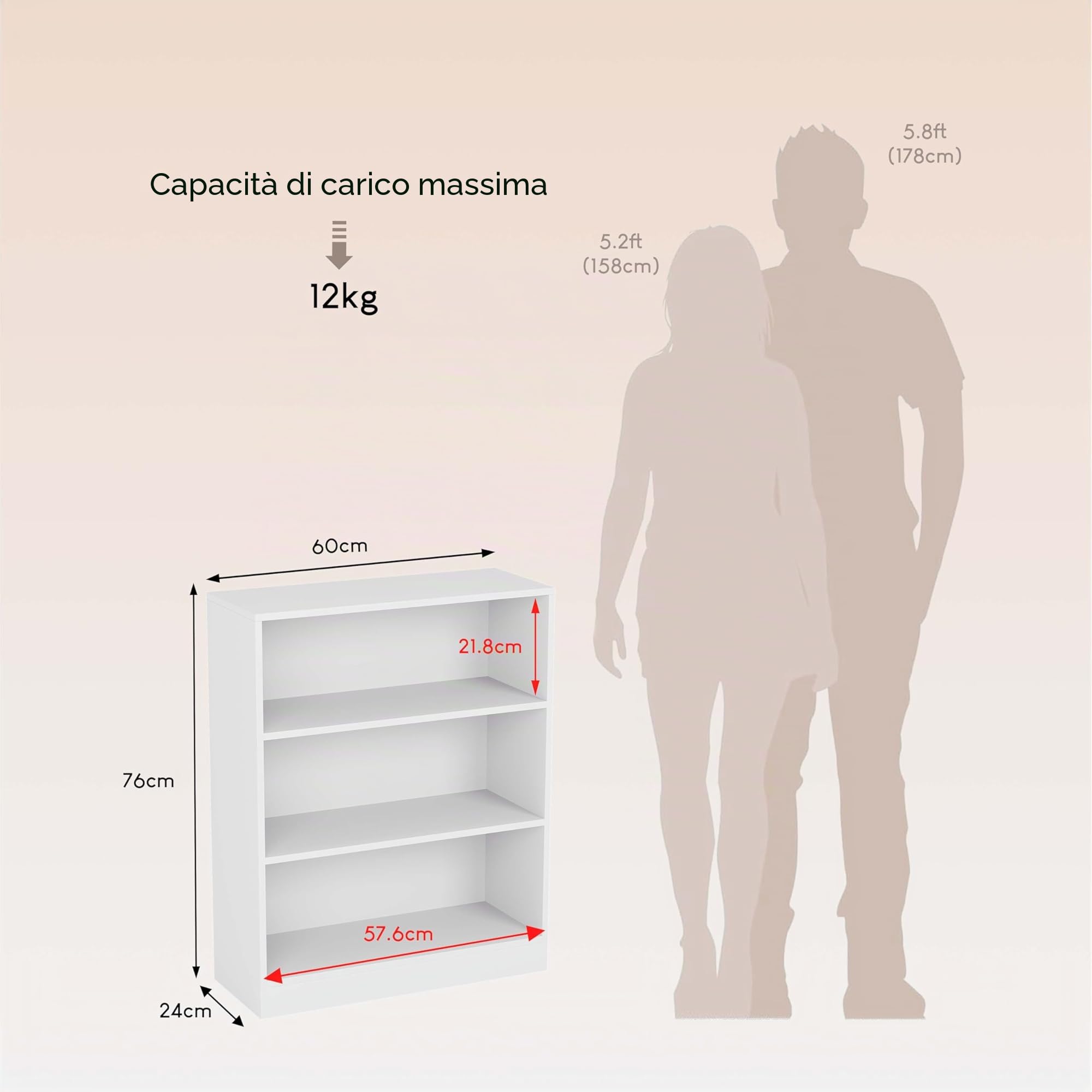 Vida Designs Cambridge 3 Ripiano Low Libreria, Moderno Space-Saving Mobile contenitore for Soggiorno, Camera da letto or Ufficio, Autoportante Design, H75xW60xD24cm (Bianco)