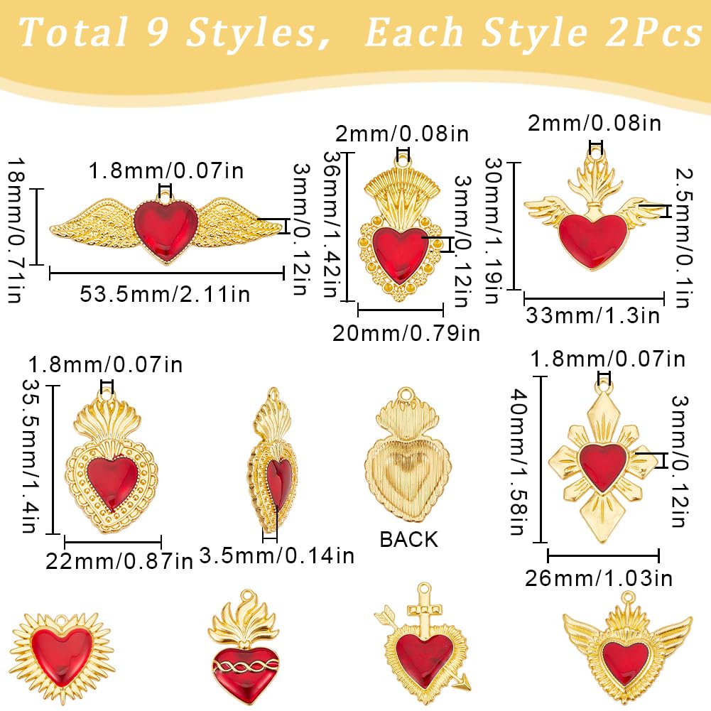 Ciondoli a forma di cuore religioso rosso classico da 1 pezzo per la creazione di gioielli Pendenti Ex Voto color oro Collana con zirconi trasparenti fai da te  36