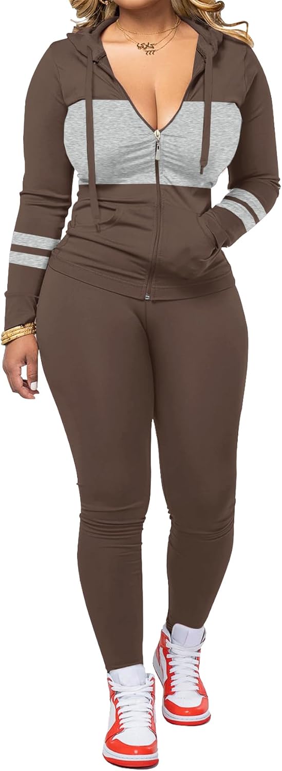 STOLKISS Women 2 Piece Outfits Workout Sets Bodycon Tracksuit Long Sleeve Zip Up Hoodie Jacket Jogger Matching Sweat Pant Set