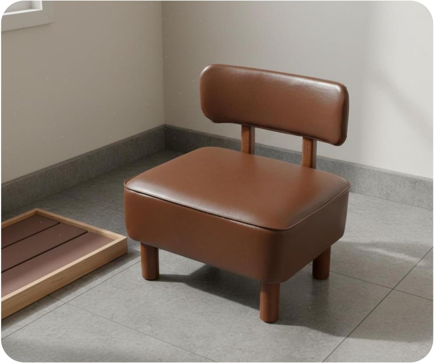 predolo Low Stool Solid Wood Legs Upholstered Short Stool Sturdy Construction Wooden Leg Makeup Bench for Kids, Entryway, Robot Stool