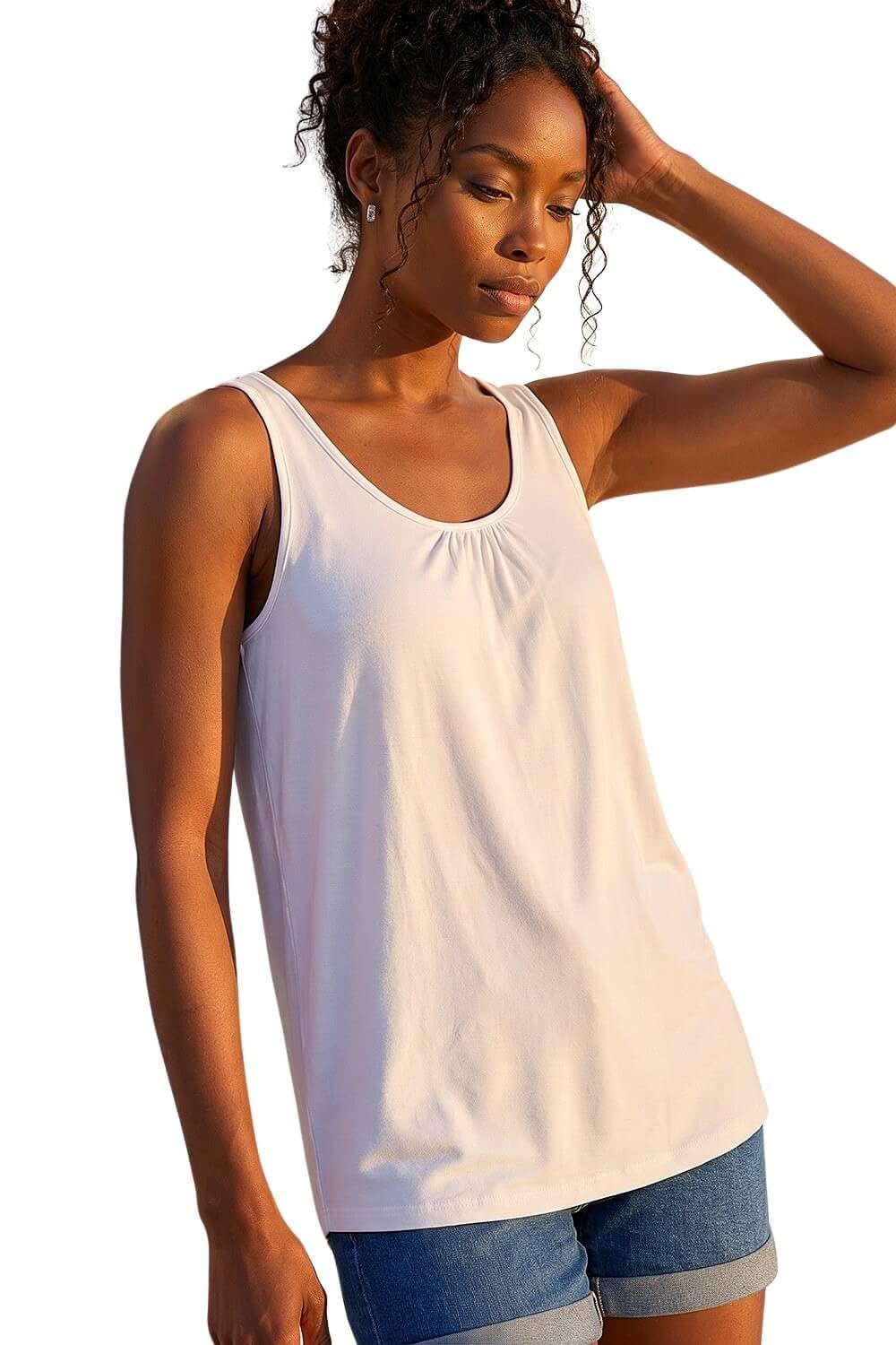 Roman V-neck Stretch Jersey Vest Top, White, Size 12, Women