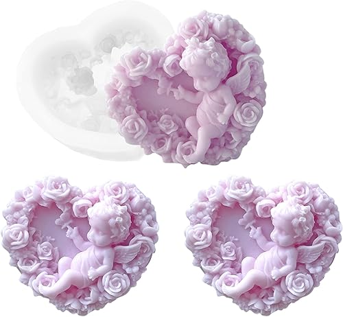 Molde de silicona para velas de corazón de ángel, molde de fundición de resina para hacer velas de bricolaje, jabón casero, arcilla polimérica, yeso