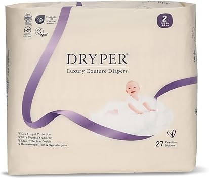 Trial Pack Baby Diapers - DRYPER Size 2 Diapers 9-18 lbs, Hypoallergenic Disposable Diaper, Ultra-Soft & Thin, with Wetness Indicator, Oeko-TEX Standard 100, 27 Count