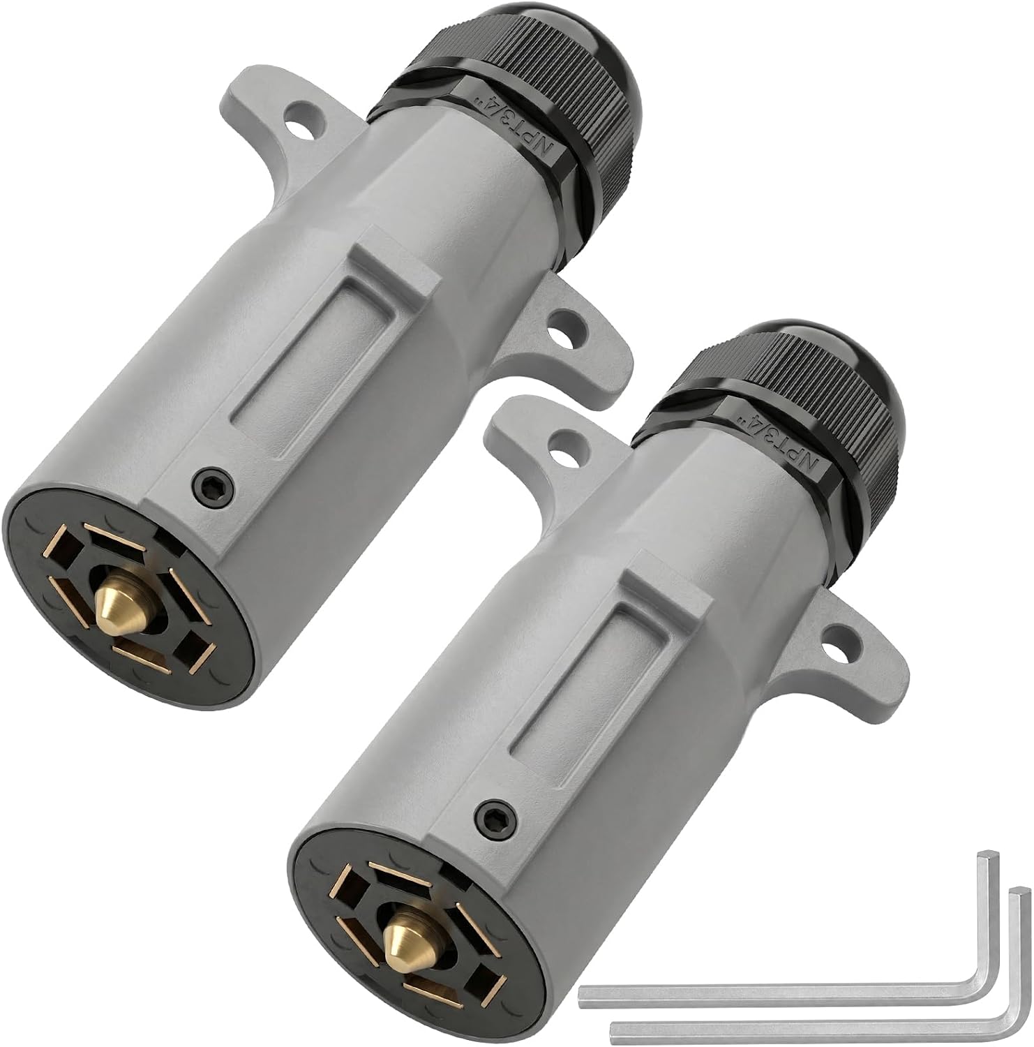 7 Pin Trailer Plug IP68 Waterproof 7 Way RV‑Style Connector Heavy‑Duty Trailer Wiring Adapter 2PCS