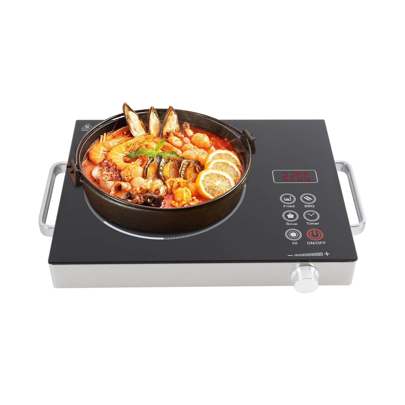 DYNAMI 1300W Electric Cooktop with LED Display and Timer,Electric Ceramic Stove Top,Countertop Stove w/Steplessly Adjustable Power,Overheat Protection,Waterproof and Oil-resistant,with Plug