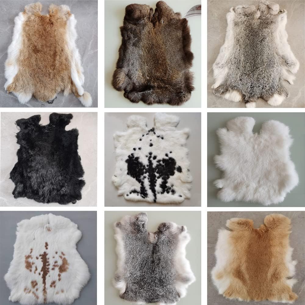Assorted Bulk Grade Natural Rabbit Pelt with Fur (10" by 14") Rabbit Pelt Skin Fur Hide Leather for Decoration Crafts Cat Dog Toys Soft Professionally Tanned Sewing Quality 6pack