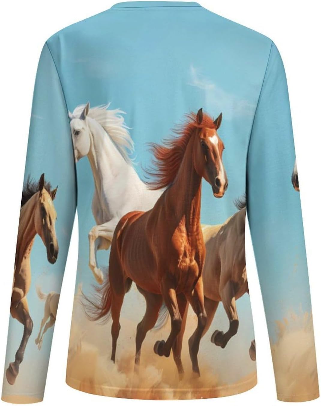 Running Horse Women's Pajama Top Sleepwear Pajamas Sleep T-Shirt Long Sleeve Shirt Crewneck Tee